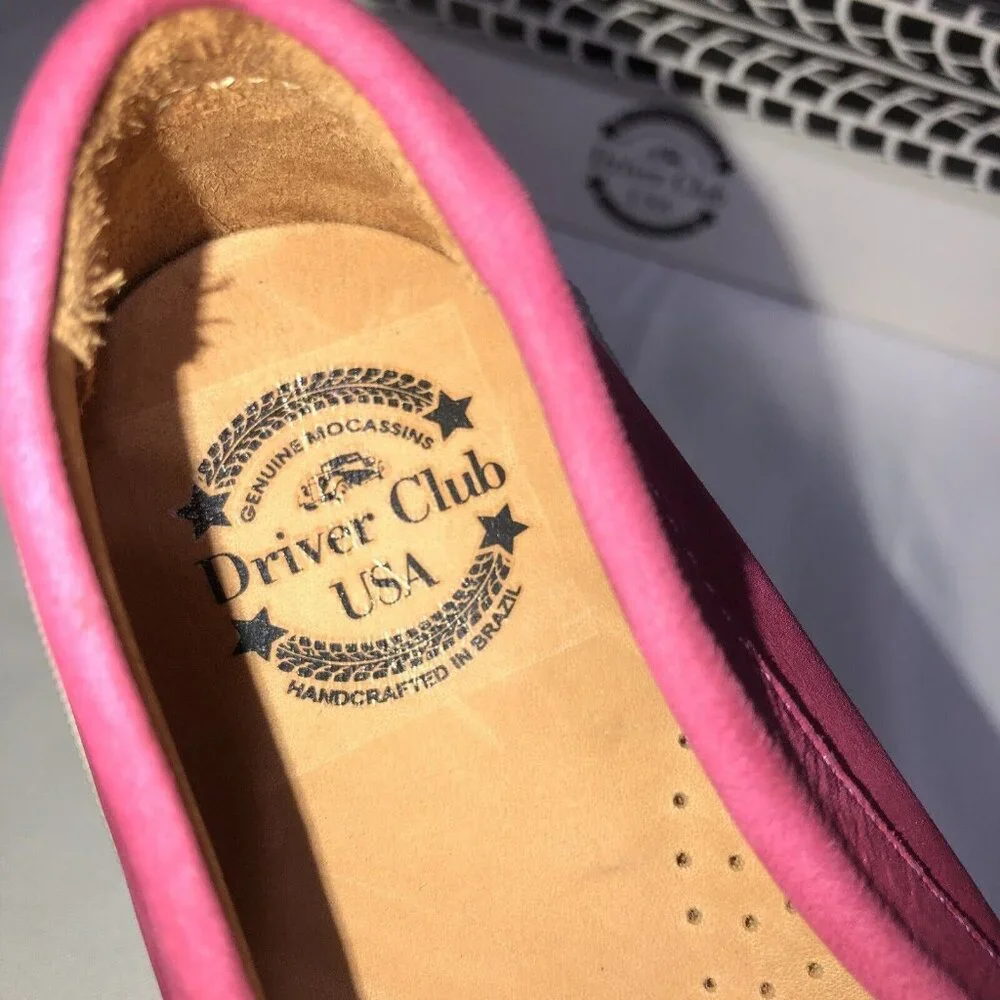 Girls Driver Club USA Johnson Ave Pink Leather Loafers Size 3 Little Kids New